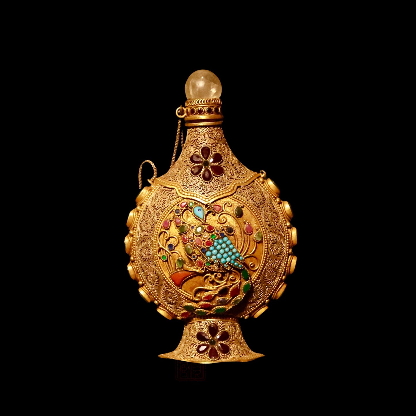 Handcrafted Silver Inlay Gems Tibetan Style Snuff Bottle 藏式鼻煙壺