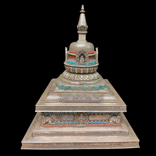 Hand-chiseled 925 Silver Stupa 手工鑿製純銀舍利塔