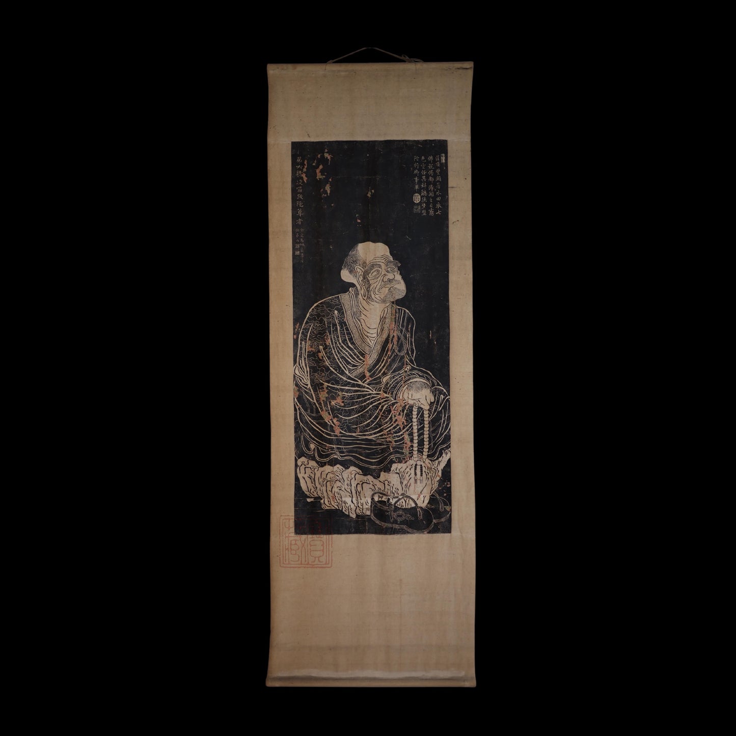 清朝乾隆時代 関秀六代羅漢擦清乾隆年間《十六羅漢王真像拓片》之第六羅漢囉跋陀尊者